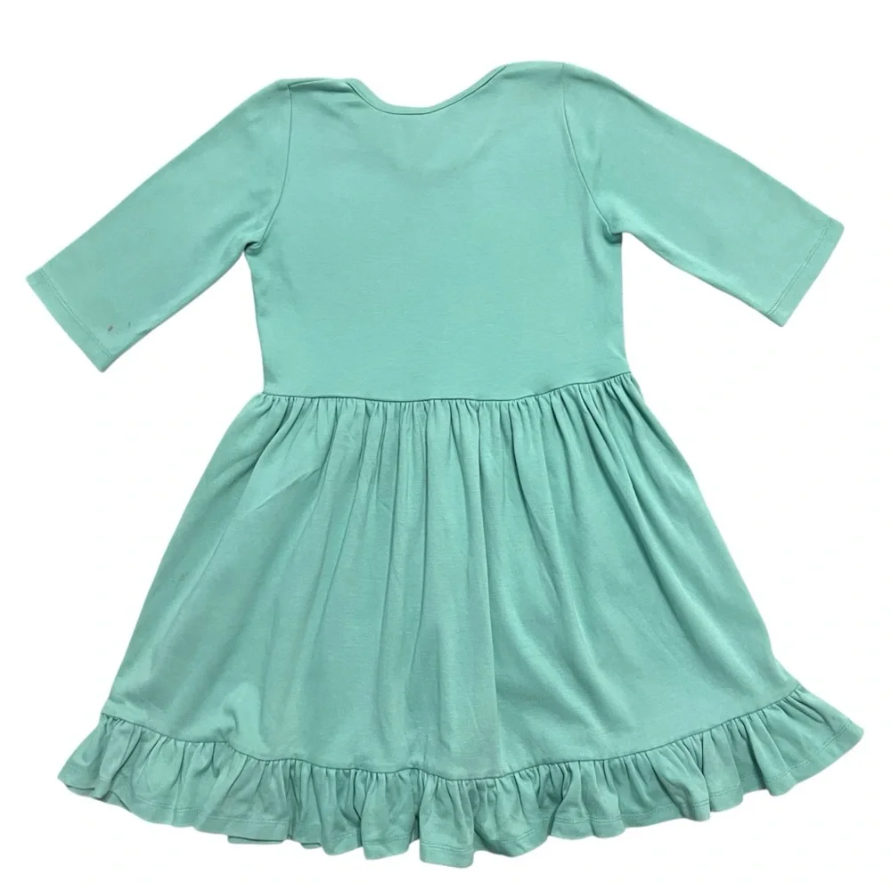Upper Looper 6Y Handmade Green Bunny Pocket Twirl Dress